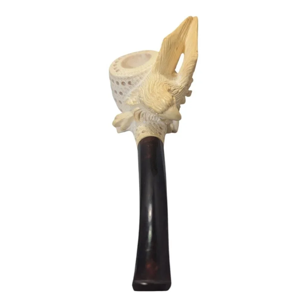 Vintage Hand-Carved Meerschaum Eagle Head Wings Tobacco Pipe With Case Unused - Picture 8 of 13